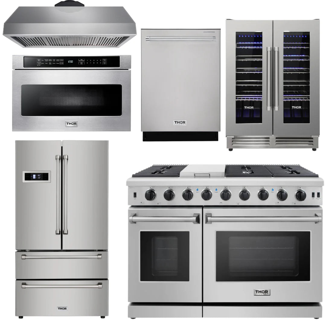 Thor Kitchen Appliances Set - Thor 48 in. Natural Gas Range 6 Piece Appliance Package, AS-LRG4807U-8