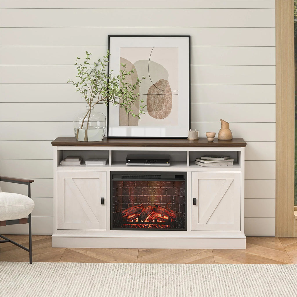 Ameriwood Home Ashton Lane Electric Fireplace TV Stand for TVs up to 65, Black Oak D206311