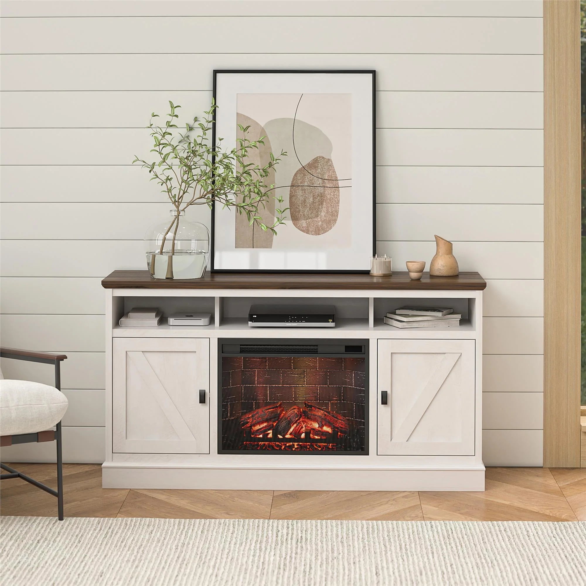 Ameriwood Home Ashton Lane Electric Fireplace TV Stand for TVs up to 65, Black Oak D206311