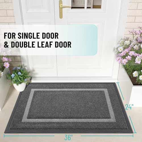 OLANLY Front Door Mat Indoor Outdoor Entrance, Waterproof, 36x24, Black P2970