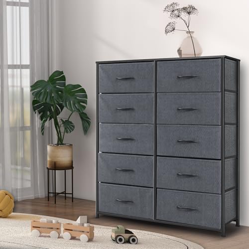 9 Drawer Dresser for Bedroom, Charcoal Black Fabric Storage Chest K84969