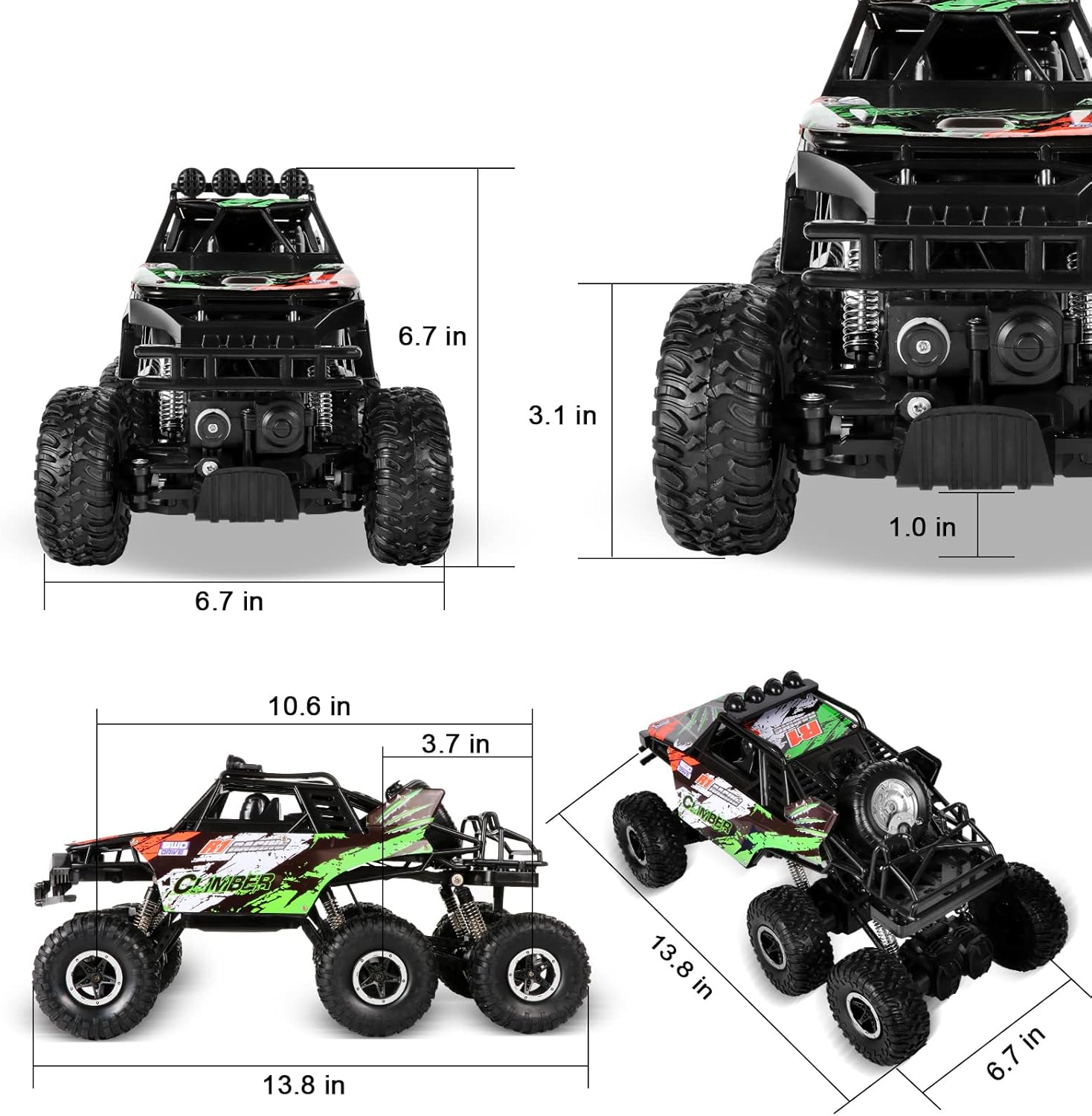 1/10 Scale RC Monster Truck 2.4Ghz 6x6 Off-Road with LED Mist Spray, Pack of 2 F670247