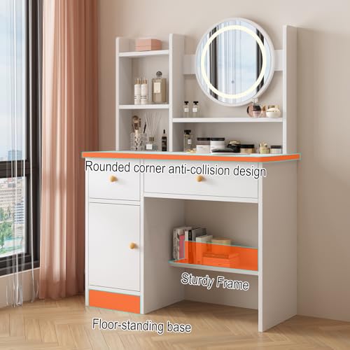 Vanity Desk with Mirror and Lights, 3 Lighting Modes, White T175312