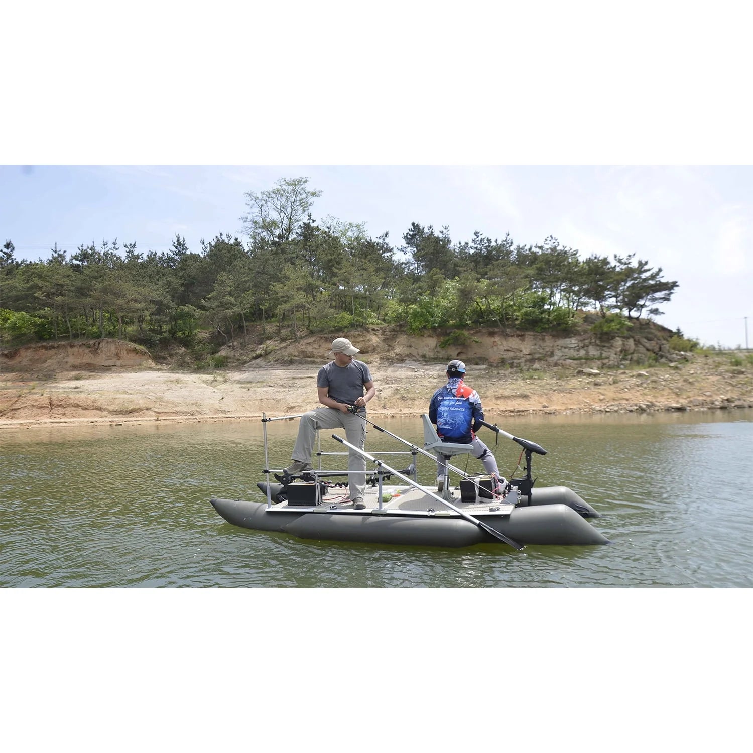 AQUOS 12.5ft Inflatable Pontoon Boat with Haswing 12V 55LBS Remote Trolling Motor N961