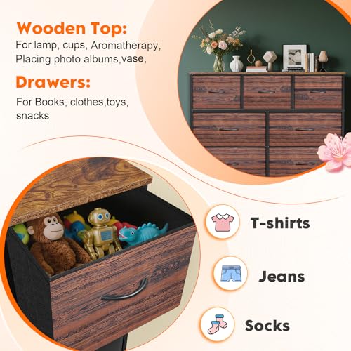 9 Drawer Dresser for Bedroom, Charcoal Black Fabric Storage Chest K84969
