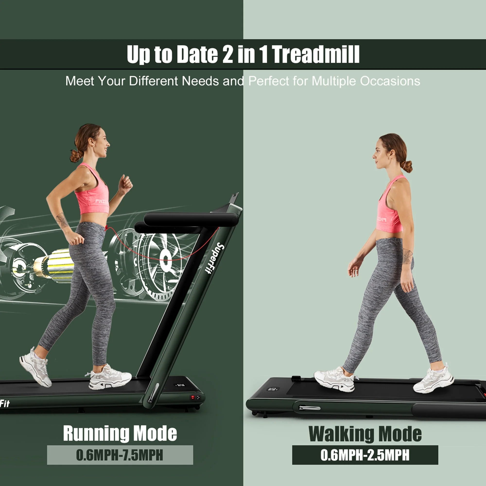 SuperFit 2 in 1 Folding Treadmill with APP Control Speaker Black D991