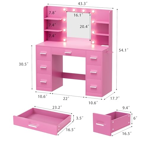 Furmax Vanity Desk with Mirror, LED Lights and Power Outlet, White O83814