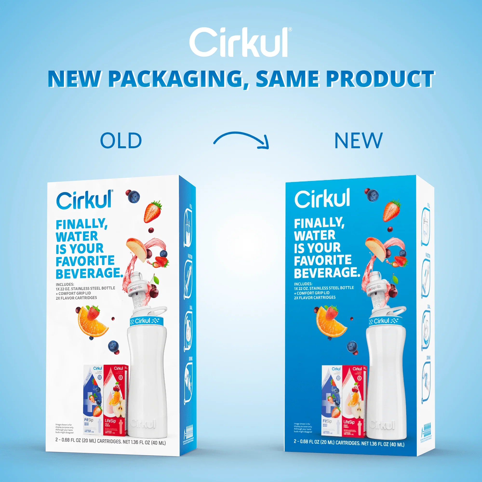 Cirkul 22oz Stainless Steel Water Bottle Starter Kit with 2 Flavor Cartridges W1033