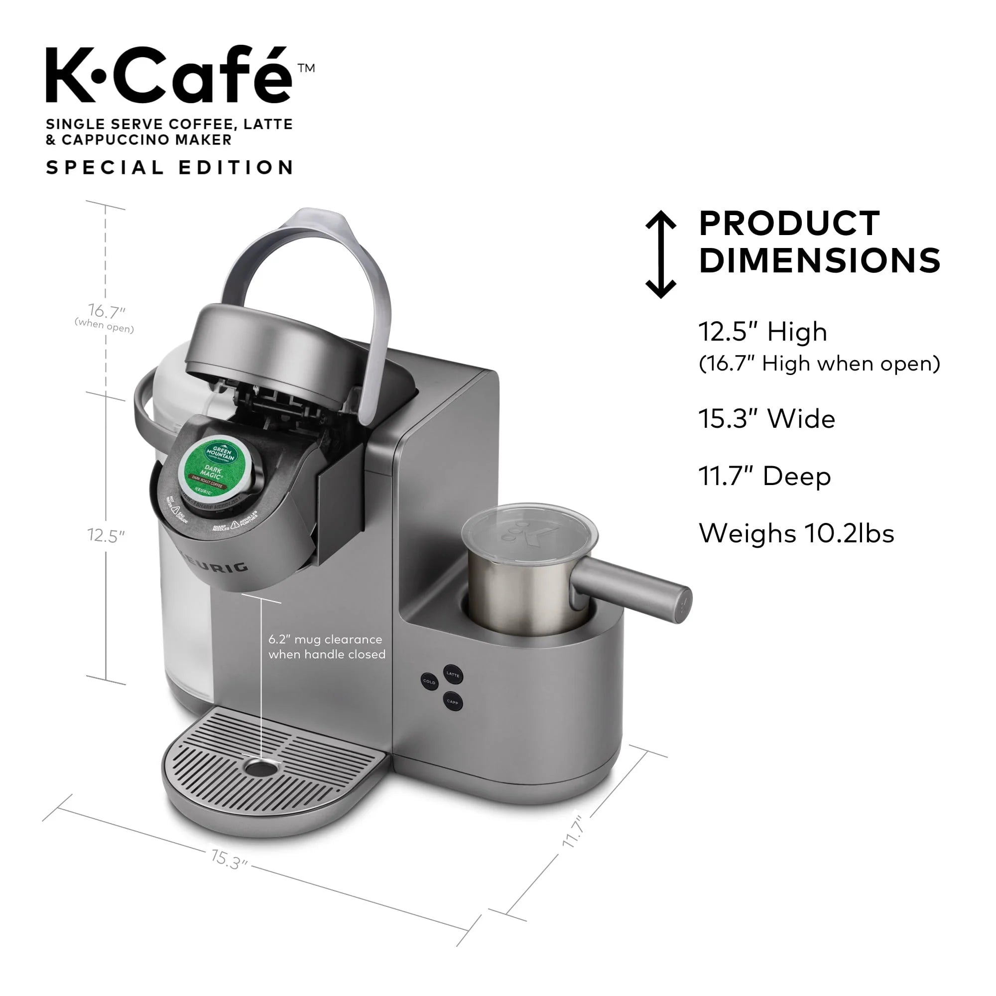 Keurig K-Cafe Special Edition Single Serve K-Cup Pod Coffee, Latte and Cappuccino Maker, Nickel N34174