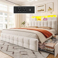 EnHomee King Size Bed Frame with 4 Drawers, Headboard, Charging Station and LED Lights, Grey I310