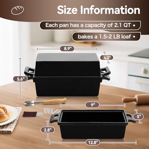 Cast Iron Loaf Pans for Baking Bread 9 x 5in, 2 Piece Pre-Seasoned K8872
