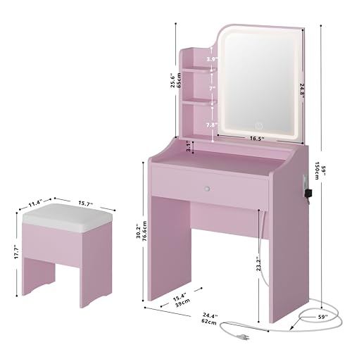 LIKIMIO Small Makeup Vanity Desk with Mirror and Lights, White S9485