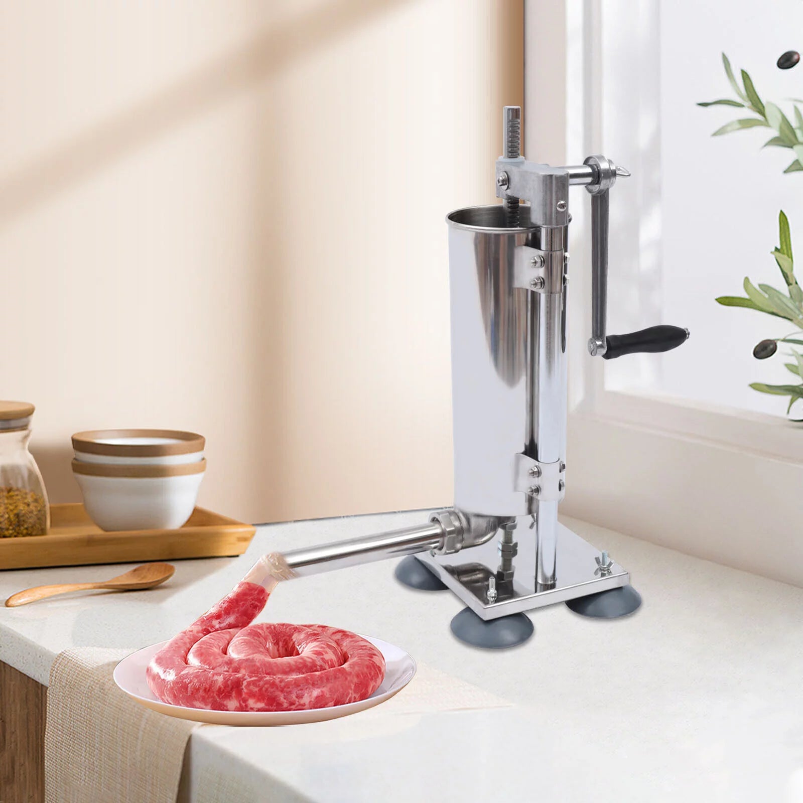 Miumaeov 3L Manual Sausage Stuffer Stainless Steel Vertical Sausage Maker C311156