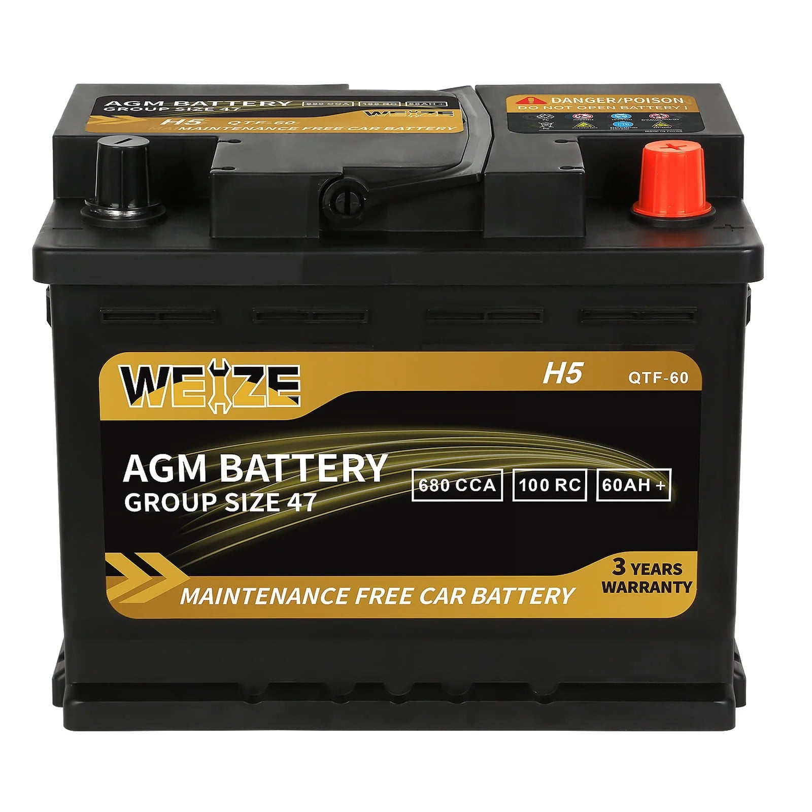 Weize Platinum AGM Automotive Battery Group 94R H7, 12V 80Ah N779