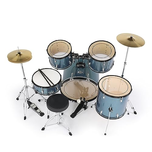 Ktaxon 22 Inch 5-Piece Adult Drum Set with Cymbals and Stool (Blue) G680