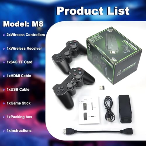 Wireless Retro Game Console Stick with 20,000+ Classic Games, 4K HDMI, Dual Wireless Controllers Z545667