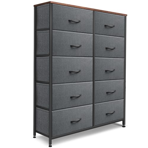 9 Drawer Dresser for Bedroom, Charcoal Black Fabric Storage Chest K84969