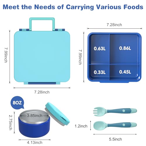 Bento Lunch Box with 8oz Soup Thermo, Kids Leakproof 4 Compartment, Pink B2720