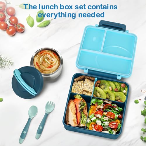 Bento Lunch Box Set for Kids with Soup Thermo, Leak-Proof, 4 Compartment, Black W97698