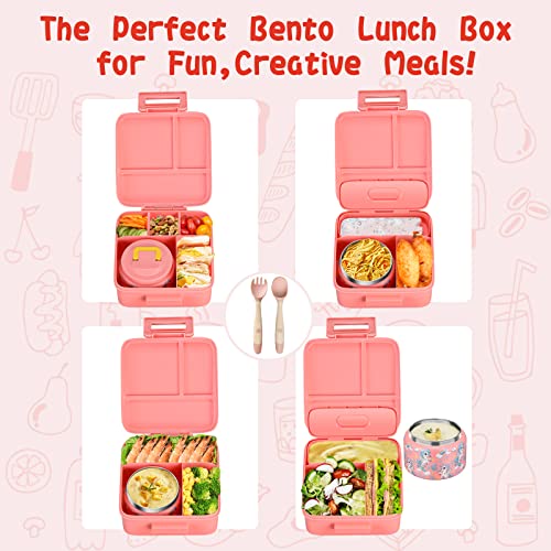 Bento Lunch Box for Kids with 5 Compartments and Thermos, Blue Dinosaur G749