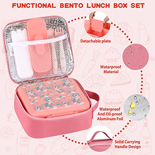 Bento Lunch Box for Kids with 5 Compartments and Thermos, Blue Dinosaur G749