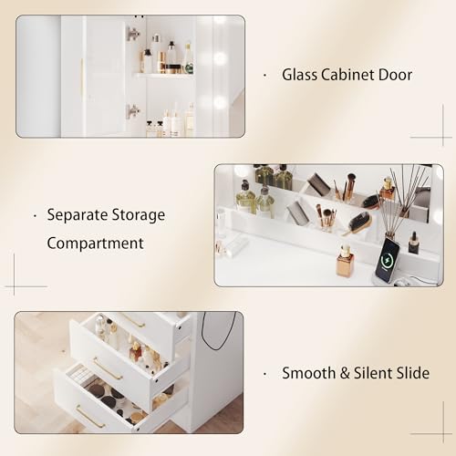 White Makeup Vanity Desk with Charging Station and Lights K58637