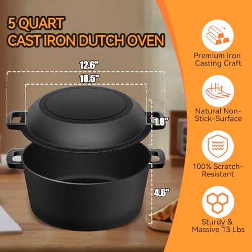 Cast Iron Dutch Oven for Bread Baking with Lid Handles, 3.2QT S212269
