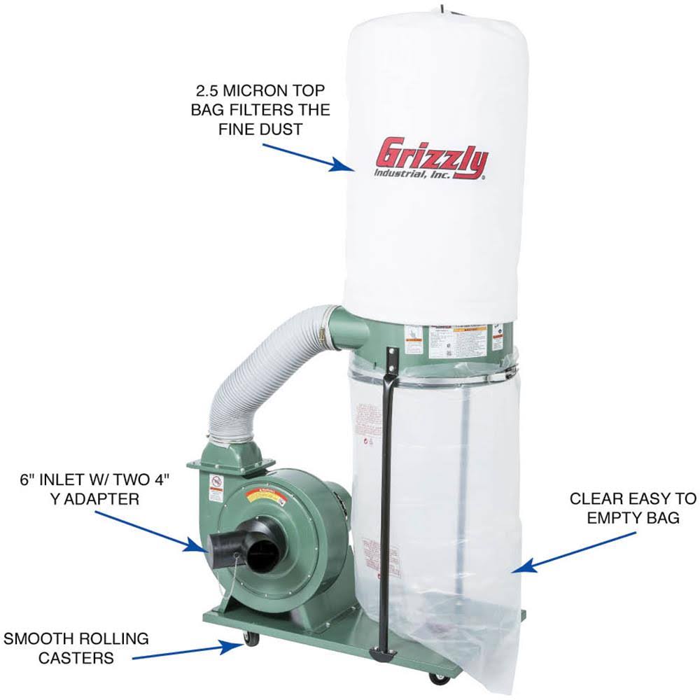 Grizzly G1028Z2 1-1/2 HP Dust Collector F851823