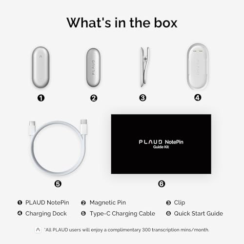 PLAUD NotePin AI Voice Recorder, 64GB, Lunar Silver R2605