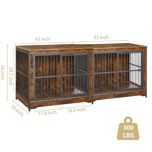 Rovibek 86" Stackable Dog Kennel Furniture with Removable Divider & 3 Doors, Rustic Brown I176