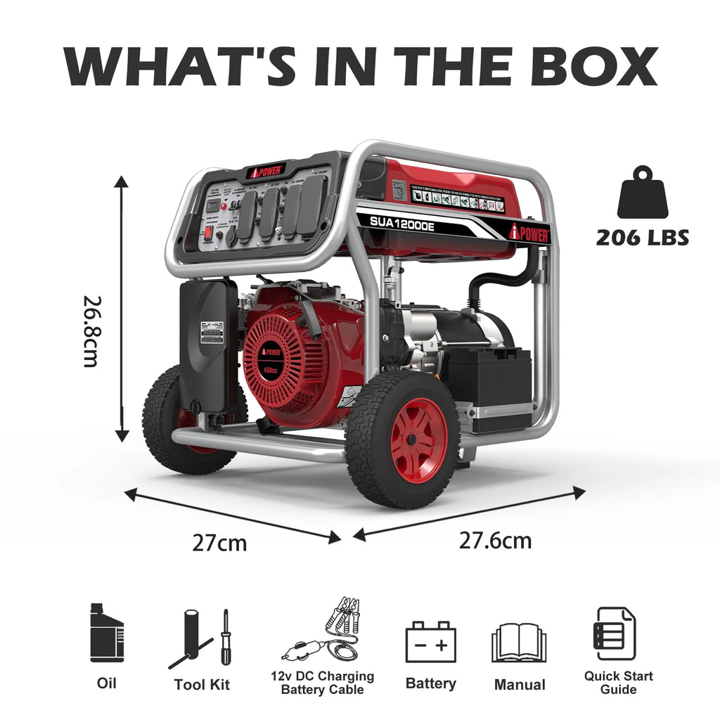 iPower 12000 Watt Portable Gas Generator with Electric Start & Wheel Kit D6242