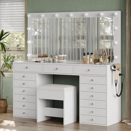 55" Vanity Desk with Charging Station and Lighted Mirror, Black Z765