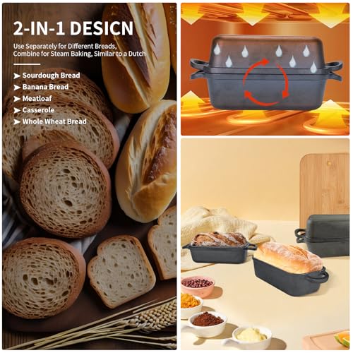 Cast Iron Bread Pan with Lid 9"x5", Set of 2 (Black) N777454