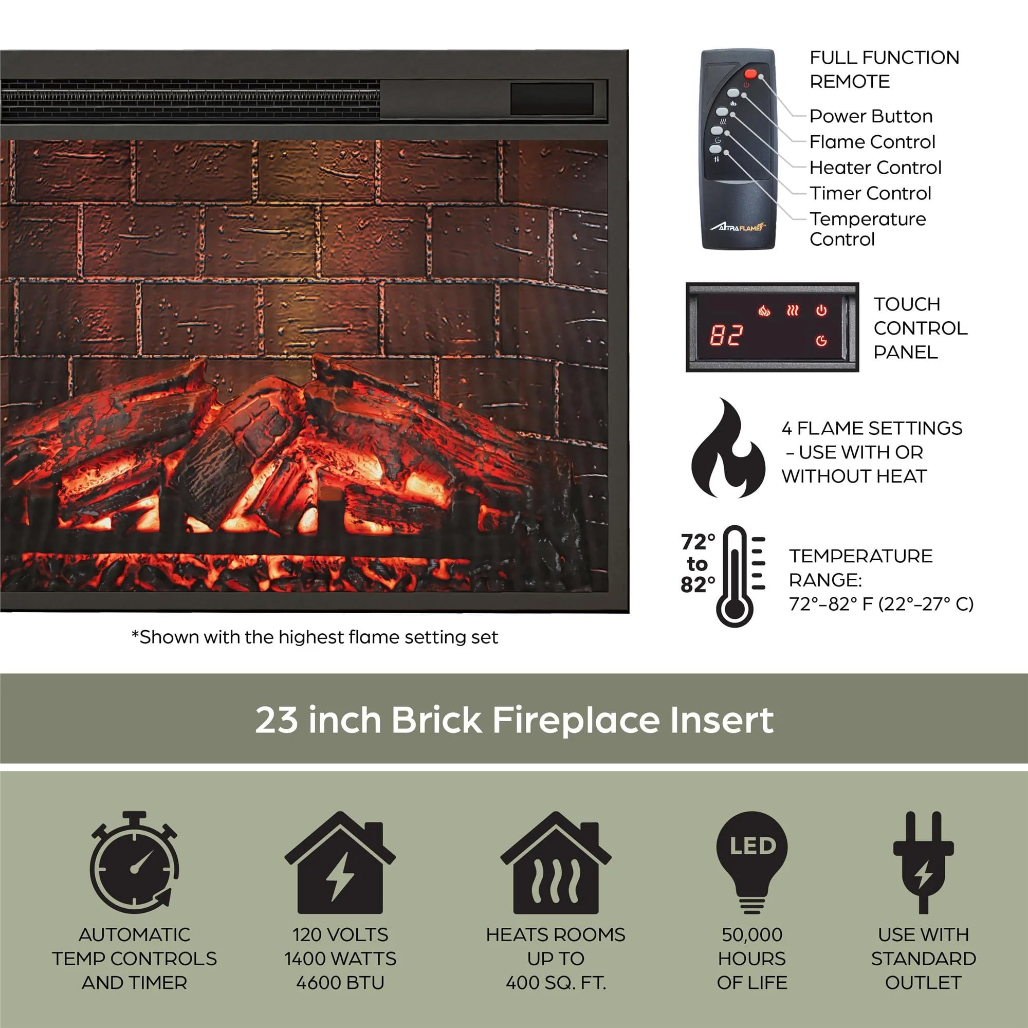 Ameriwood Home Ashton Lane Electric Fireplace TV Stand for TVs up to 65, Black Oak D206311