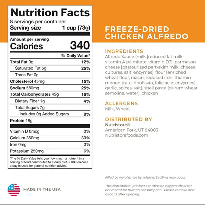 Nutristore Freeze-Dried Chicken Alfredo Emergency Meal, 25 Year Shelf Life C761589