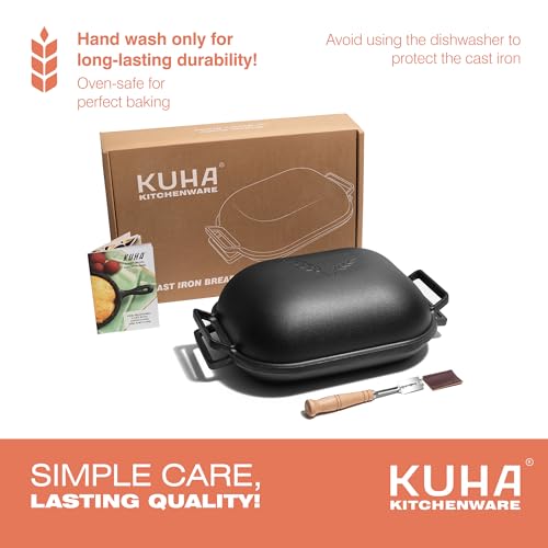 KUHA Cast Iron Bread Pan with Lid + Bread Lame, Pre-seasoned H529