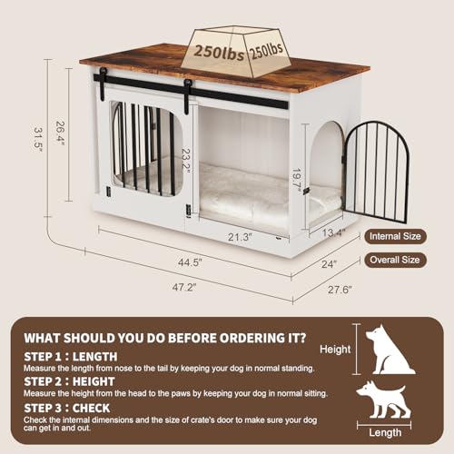 XL Dog Kennel Furniture with Cushion, White Wooden Indoor Pet House S645289