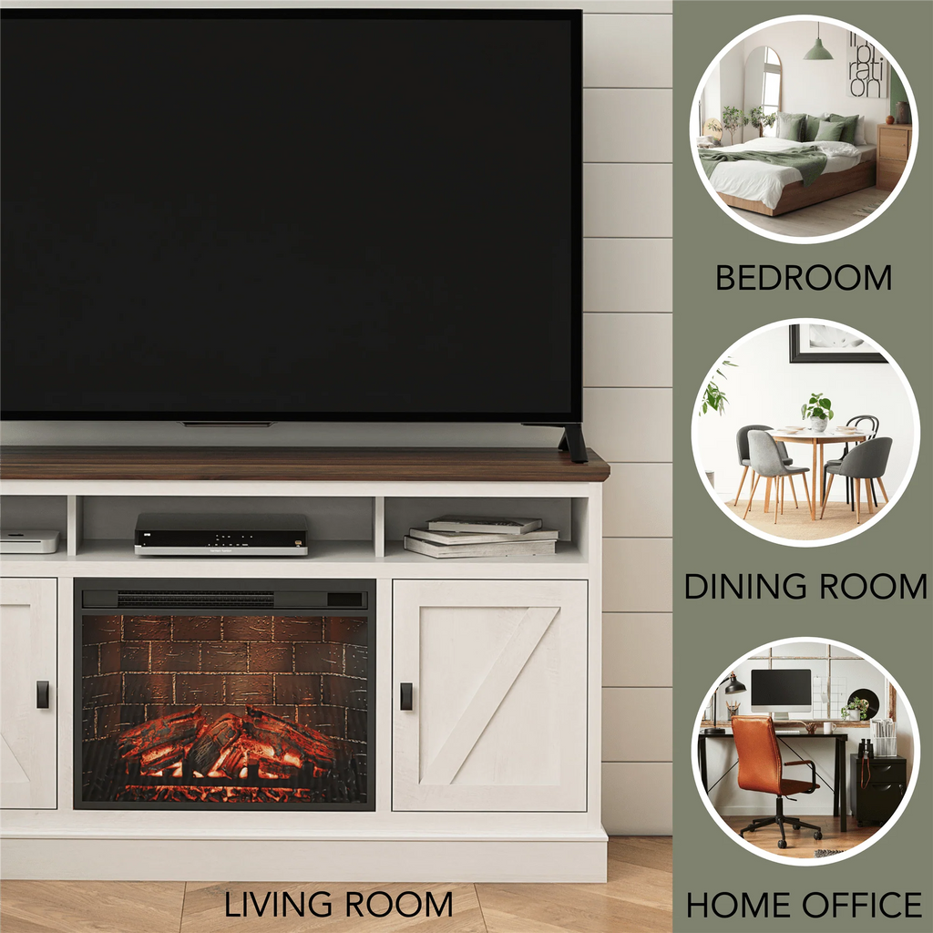Ameriwood Home Ashton Lane Electric Fireplace TV Stand for TVs up to 65, Black Oak D206311