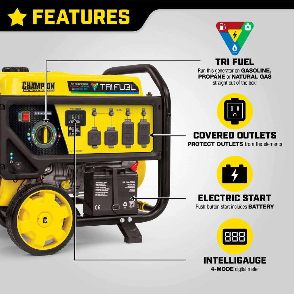 Champion Power Equipment 8000-Watt Tri-Fuel Portable Generator with Electric Start X701742