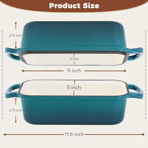 Cast Iron Bread Loaf Pan with Lid, Enameled, 9x5, Set of 2, Cherry M2023