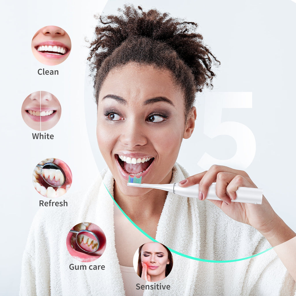 Electric Toothbrush with 8 Brush Heads, 5 Modes & Smart Timer, White J398401
