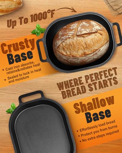 Cloche Loaf Dutch Oven, Pre-Seasoned, 9.5QT, Cast Iron Bread Pan with Lid Q8578
