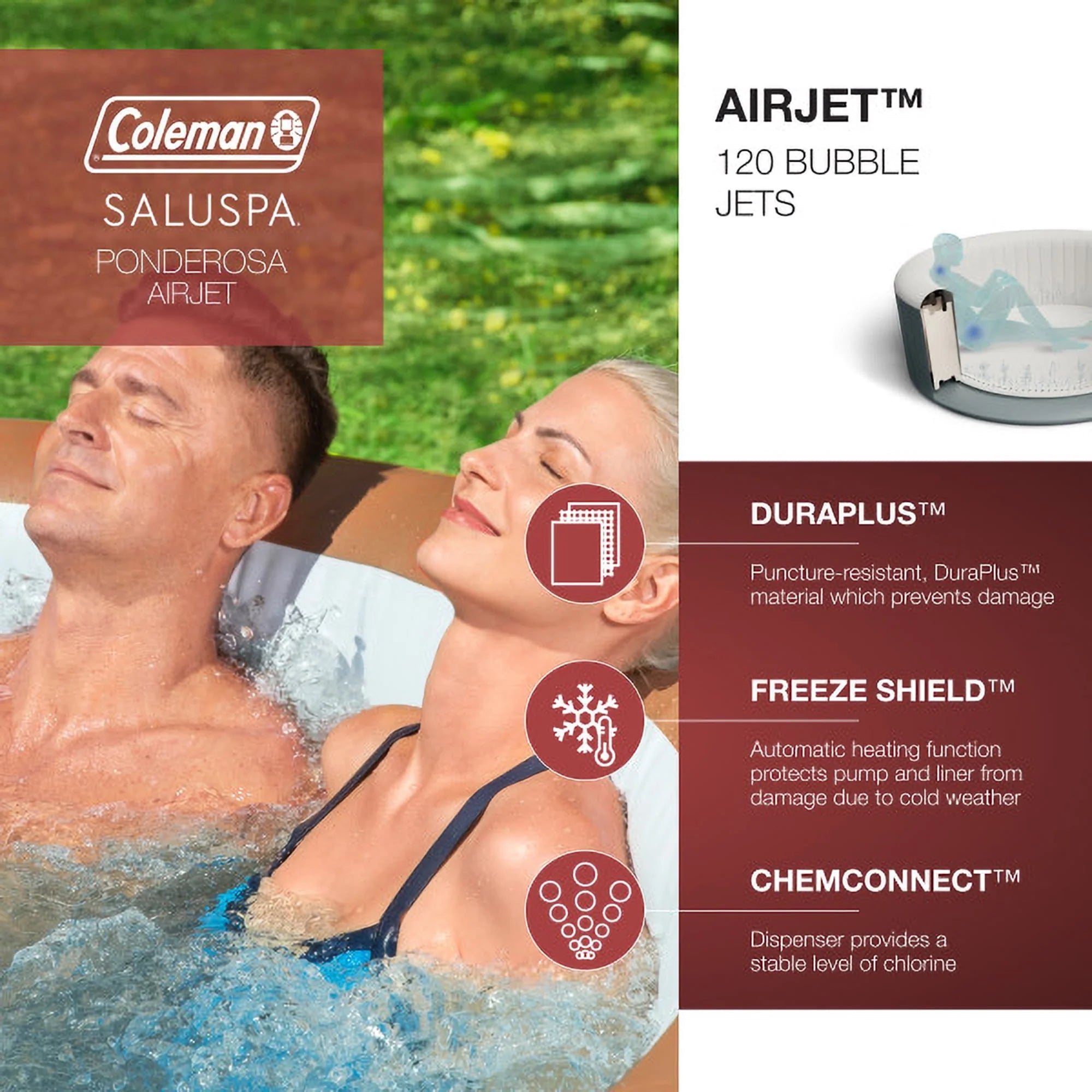 Coleman SaluSpa AirJet Inflatable Round Hot Tub, 60 Jets, Black D46266