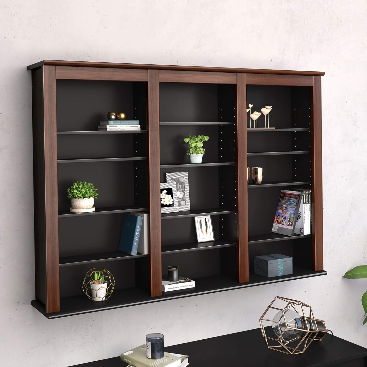 Prepac Triple Wall Mounted Storage Cabinet, Cherry and Black D1602