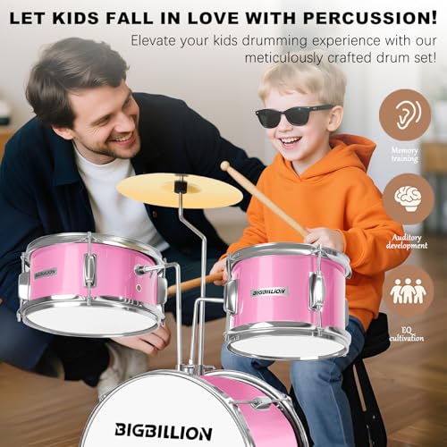 3-Piece Kids Drum Set with Cymbal, Pedal & Sticks (Pink) S64056