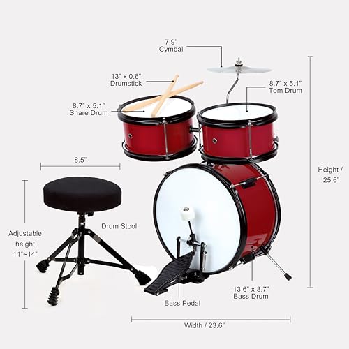 5-Piece Kids Junior Drum Set with 13" Bass Drum for Ages 3-9 P366