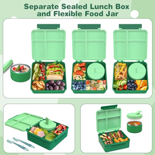 Bento Lunch Box with 8oz Soup Thermo, Kids Leakproof 4 Compartment, Pink B2720