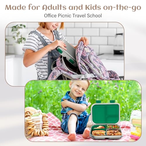 Stainless Steel Bento Box for Kids, 3 Compartments, Leak Proof, Dishwasher Safe, Pink A5921