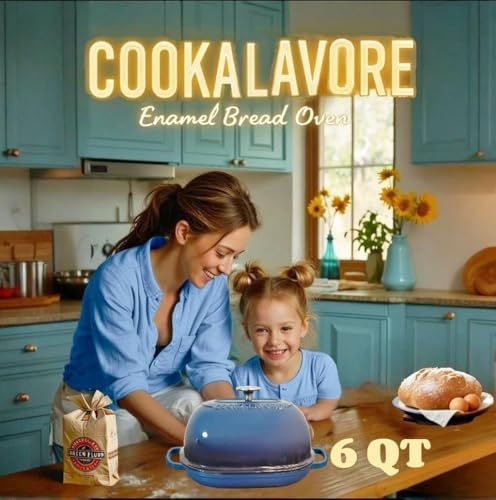 Cast Iron Dutch Oven 6 QT Bread Pan with Lid, Blue A278