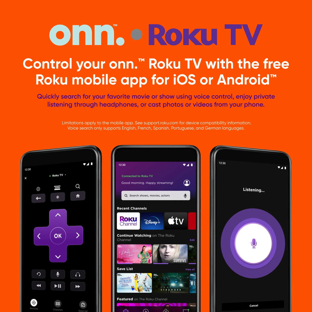 onn. 65" Class 4K UHD Roku Smart TV HDR E934